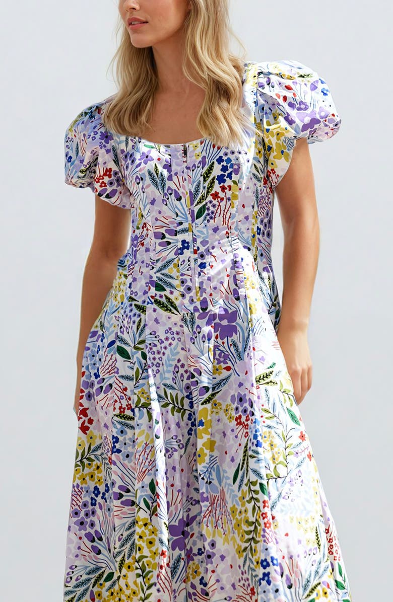 Jessie Zhao New York Purple Garden Scoop Neck Cotton Midi Dress, Alternate, color, Purple