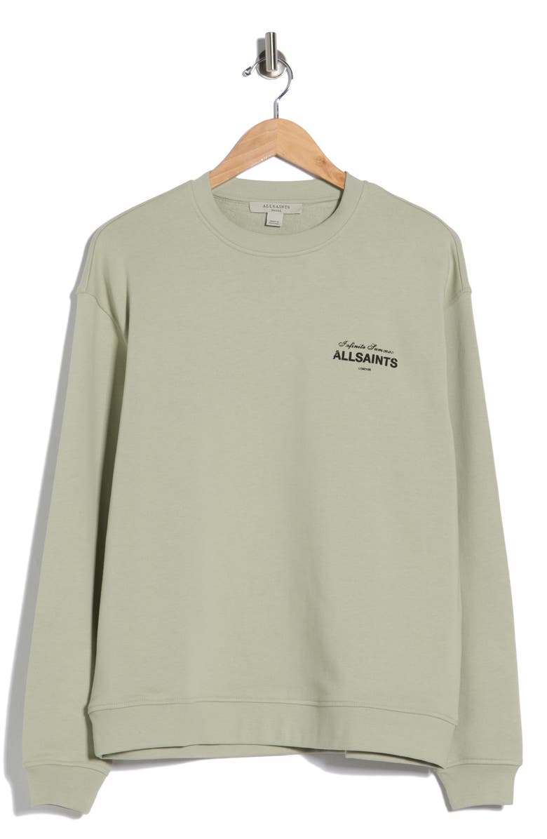 AllSaints Soleil Etta Cotton French Terry Sweatshirt, Main, color, Abbey Stone Green