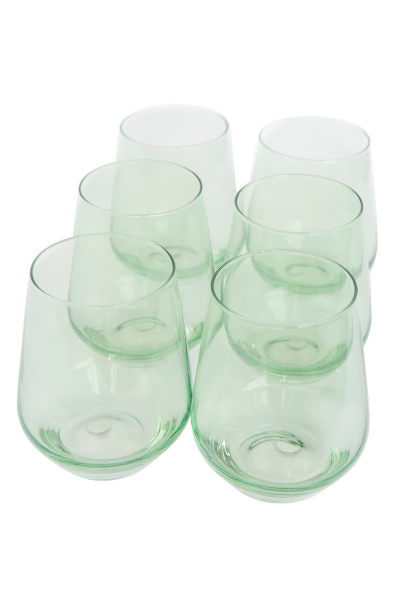 Estelle Colored Glass Set of 6 Stemless Wineglasses, Main, color, Mint Green