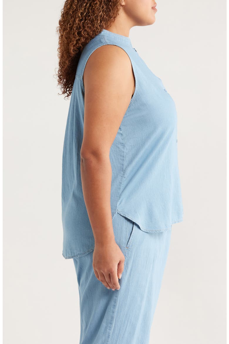 Sleeveless Band Collar Chambray Button-Up Shirt, Alternate, color, WASHED INDIGO