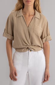 KUT from the Kloth Rebel Knot Front Linen Blend Top