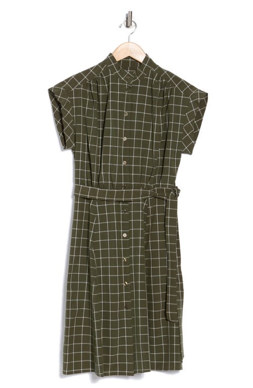 Calvin Klein Gingham Check Belted Shirtdress In Green