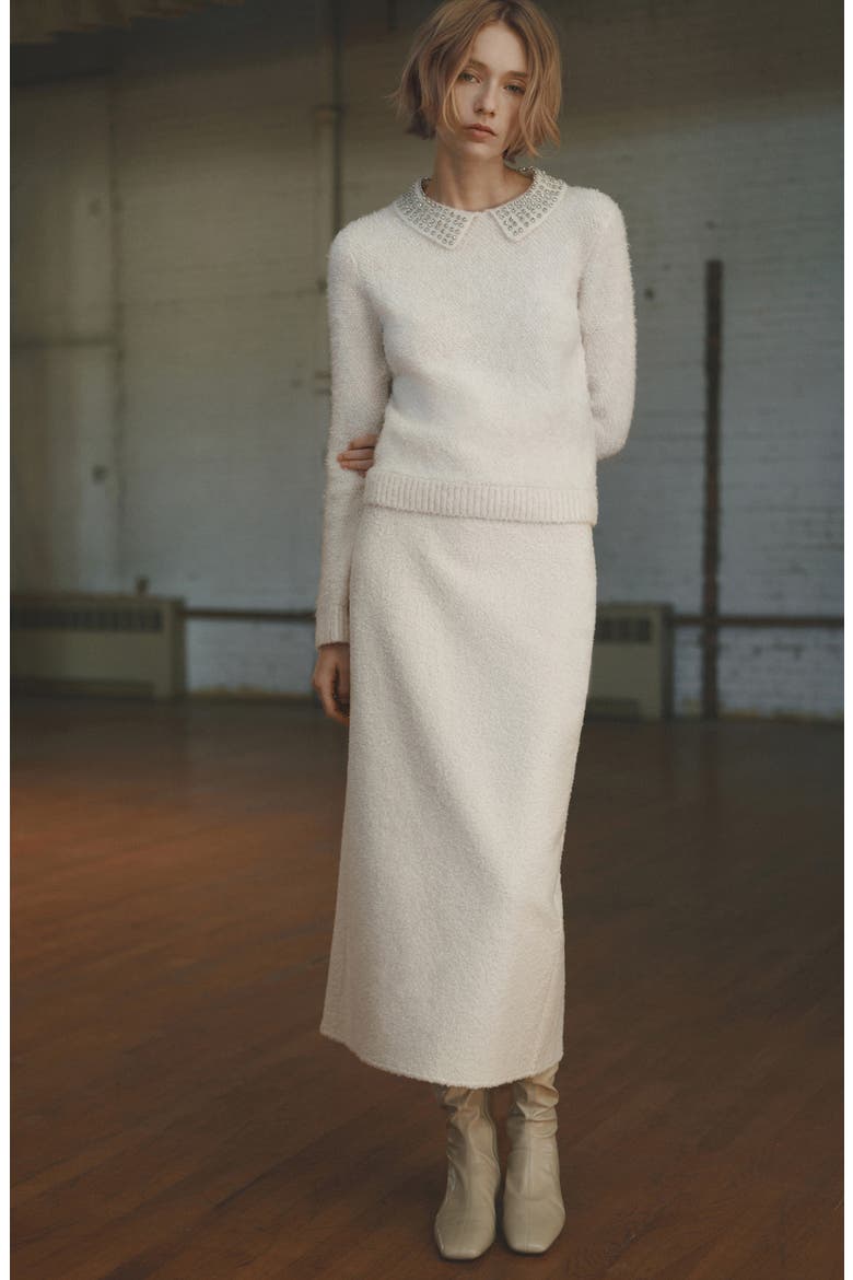 Bouclé Midi Sweater Skirt, Alternate, color, ECRU