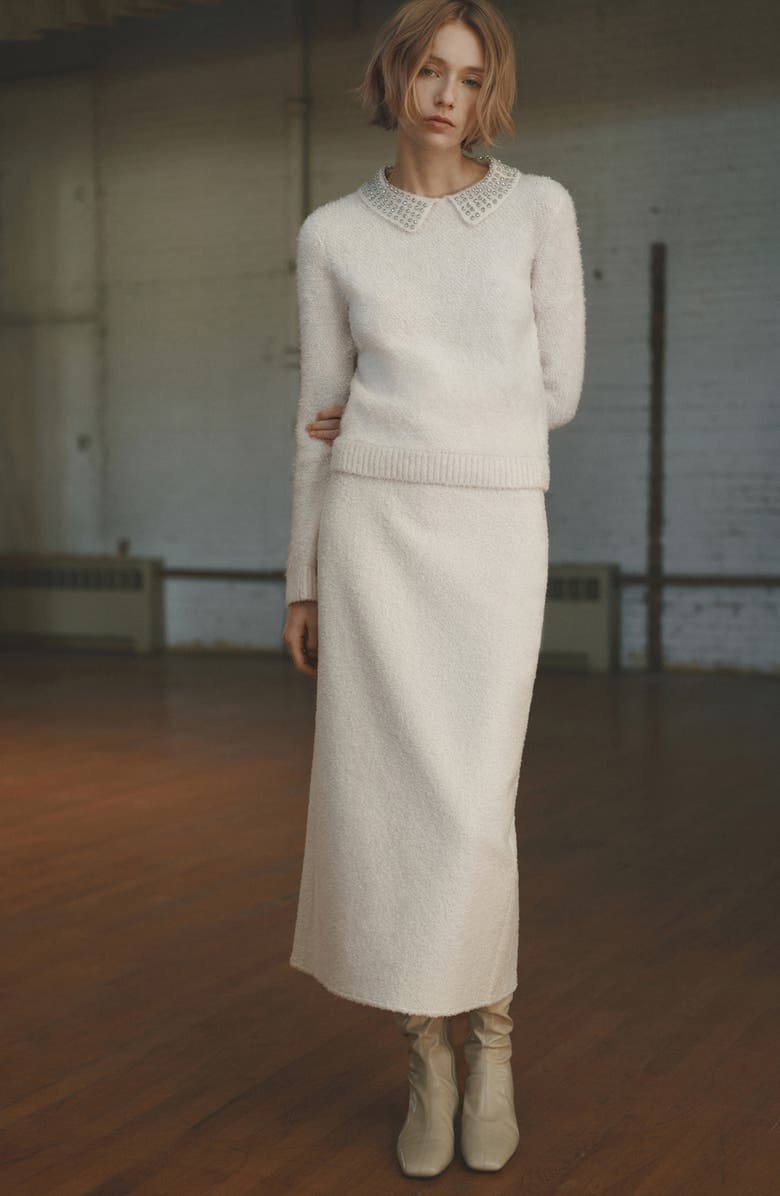 MANGO Bouclé Midi Sweater Skirt, Alternate, color, Ecru