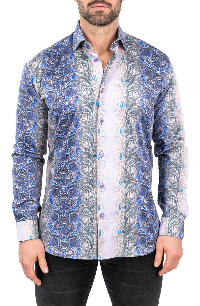 Maceoo Fibonacci Paisleyluxe Purple Contemporary Fit Button-Up Shirt, Main, color, 