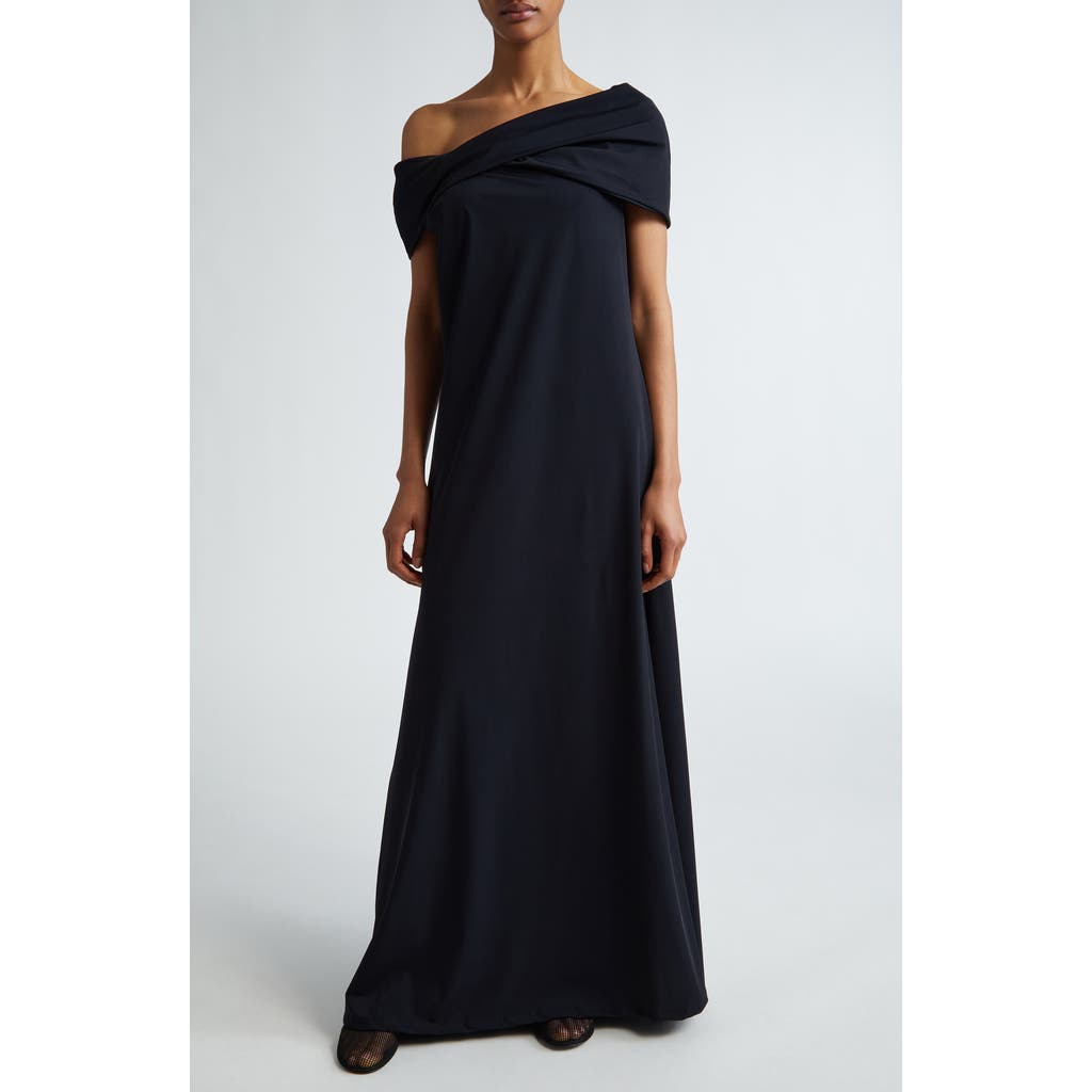 Rohe Off-shoulder Light Nylon Scuba Dress In Noir