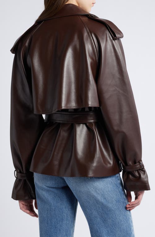 Pixie Market Tie Waist Faux Leather Trench Coat In Dark Brown