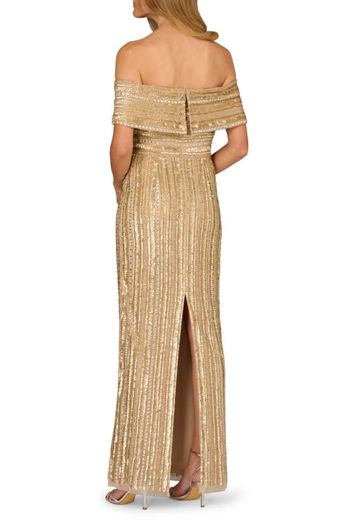 Aidan Mattox Embellished Off The Shoulder Gown In Brown