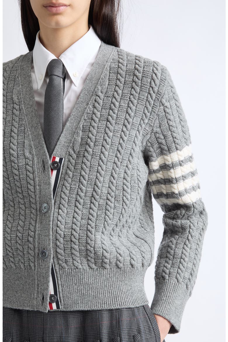 Anchor Intarsia Cable Knit Cardigan, Alternate, color, LIGHT GREY