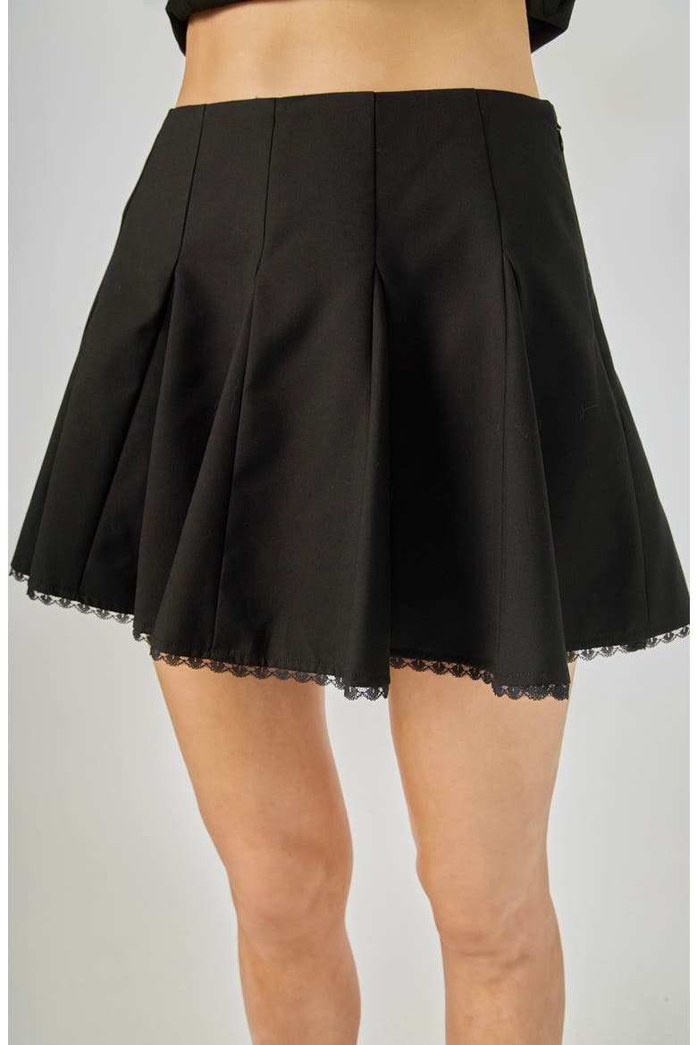 Lace Trimmed Godet Mini Skort, Alternate, color, BLACK