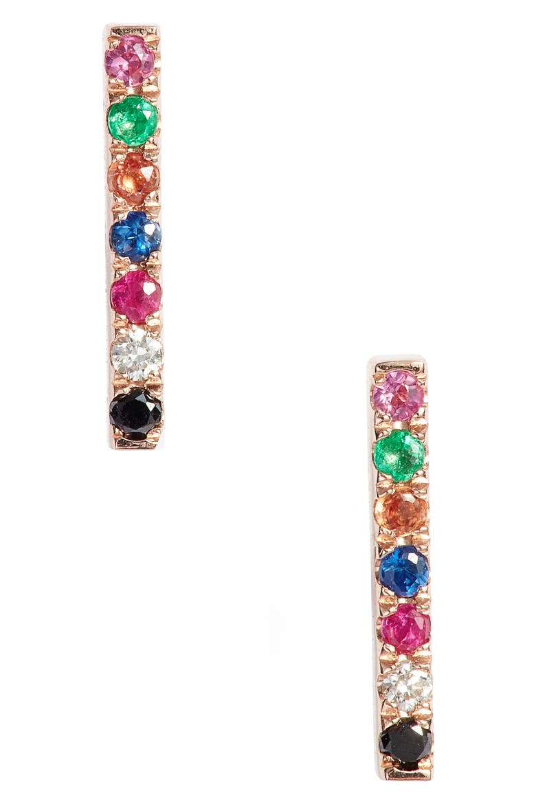 Diamond Rainbow Bar Stud Earrings, Main, color, ROSE GOLD