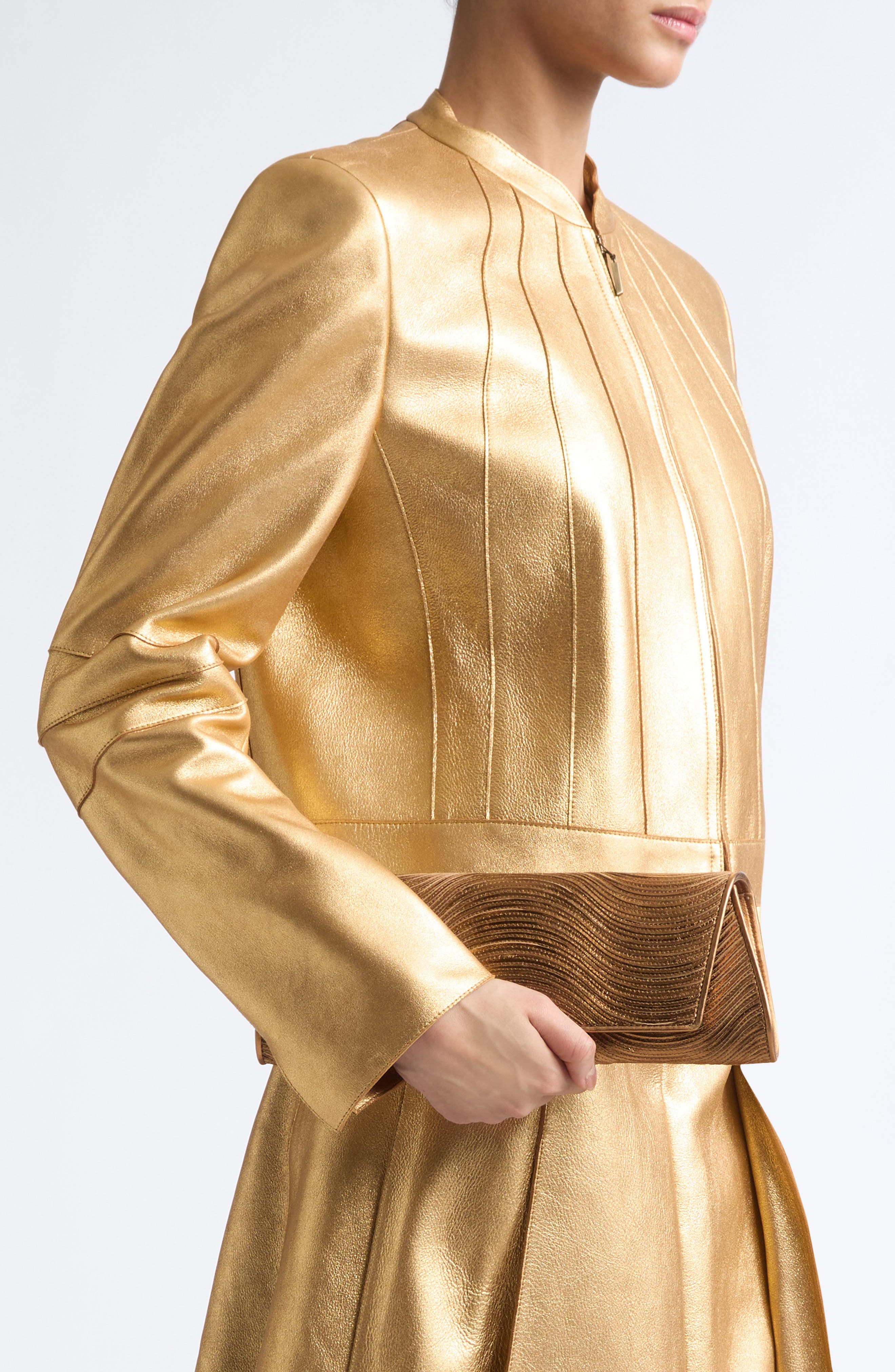 Anouk Leather East/West Clutch, Alternate, color, BRONCEGOLD