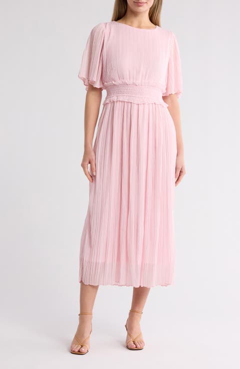 Short Sleeve Smocked Plissé Dress