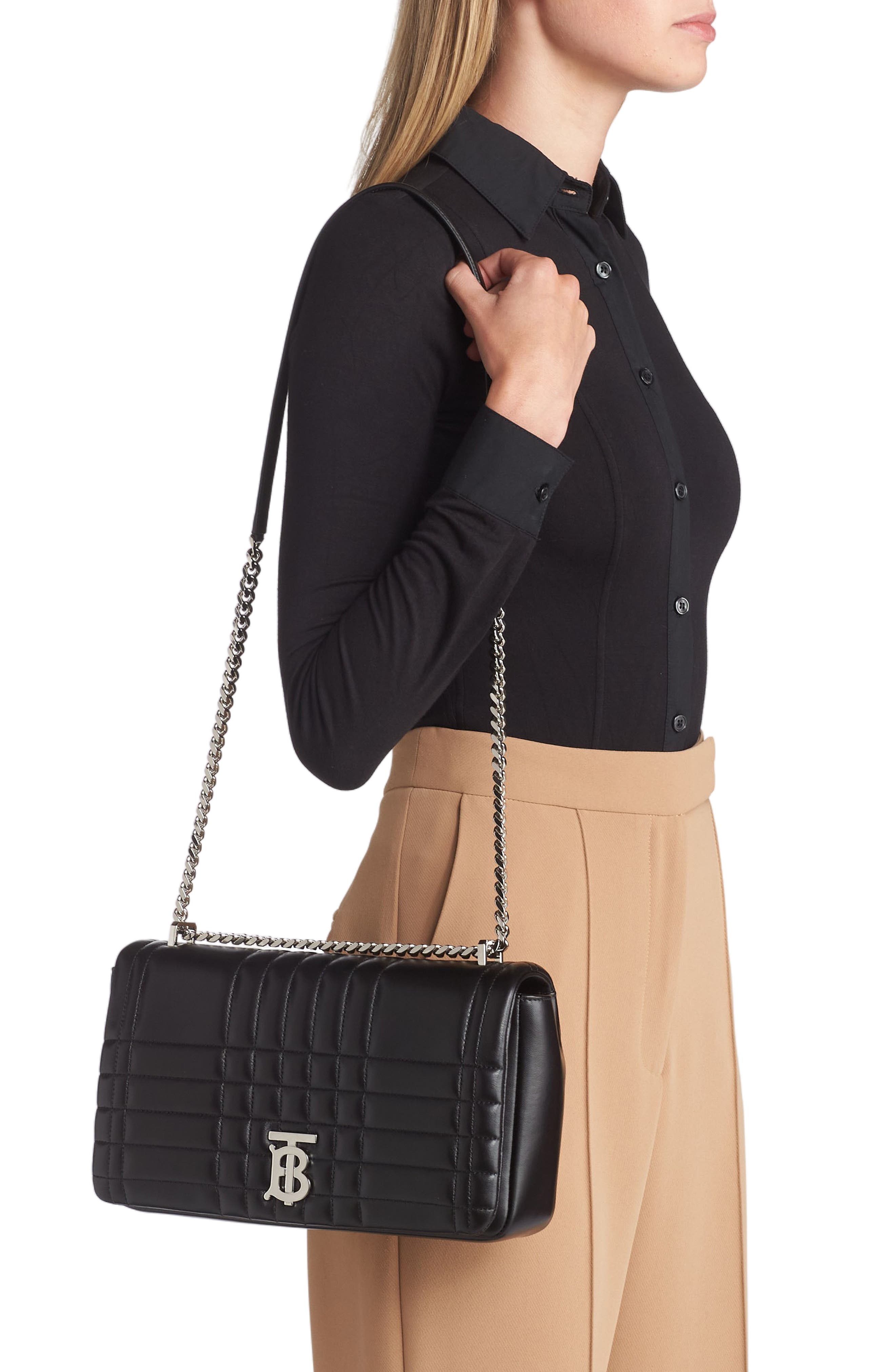 Burberry Medium Lola TB Quilted Lambskin Leather Shoulder Bag, Alternate, color, 