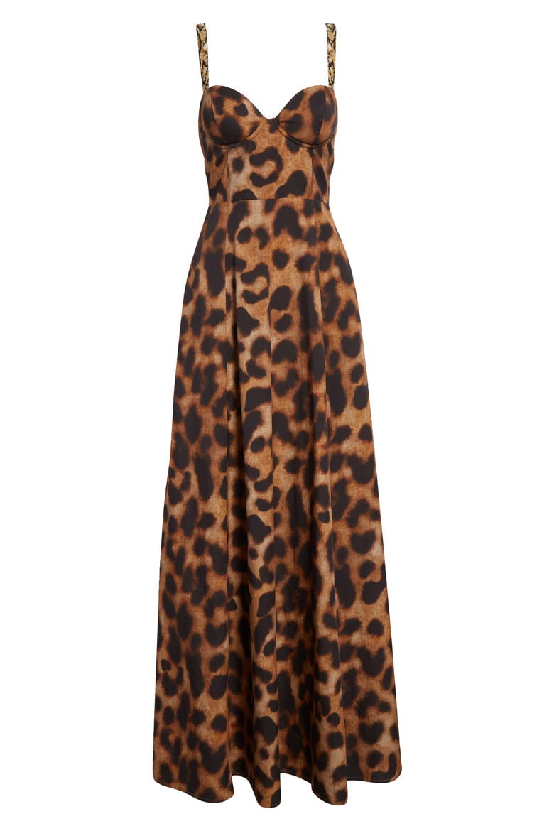 Sutton Leopard Print Gown, Alternate, color, TAN/ BLACK LEOPARD PRINT