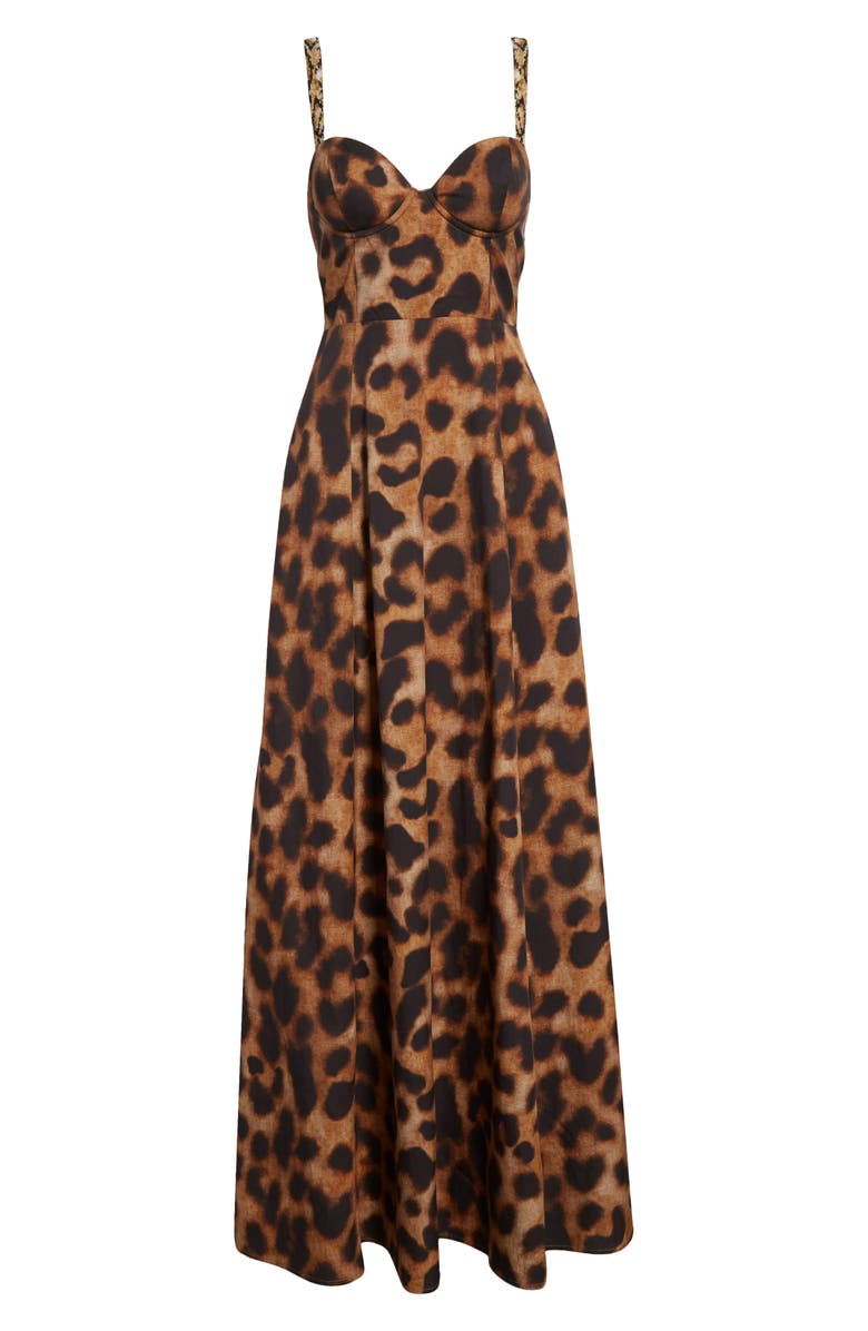 L'AGENCE Sutton Leopard Print Gown, Alternate, color, Tan/ Black Leopard Print