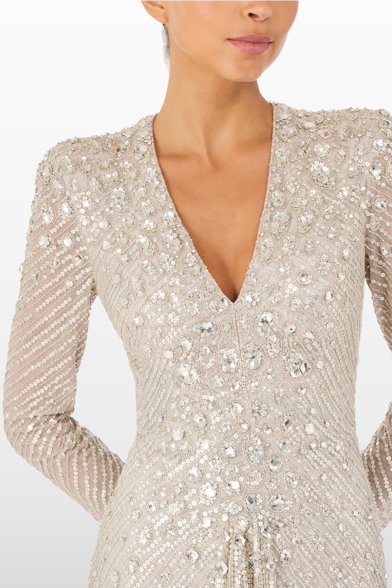 Eve Sequin-Embellished V-neck Dress, Alternate, color, Platinum