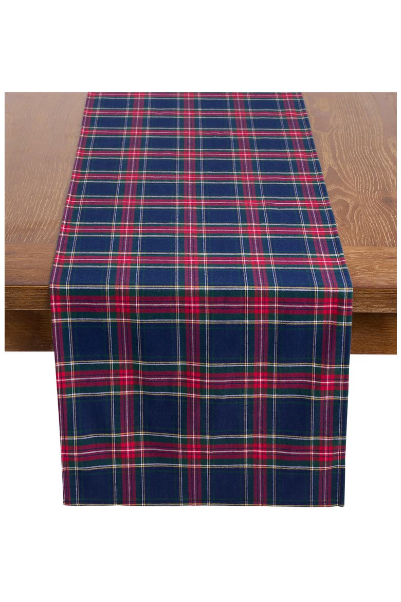 Windsor Tartan Cotton Table Runner, Main, color, NAVY