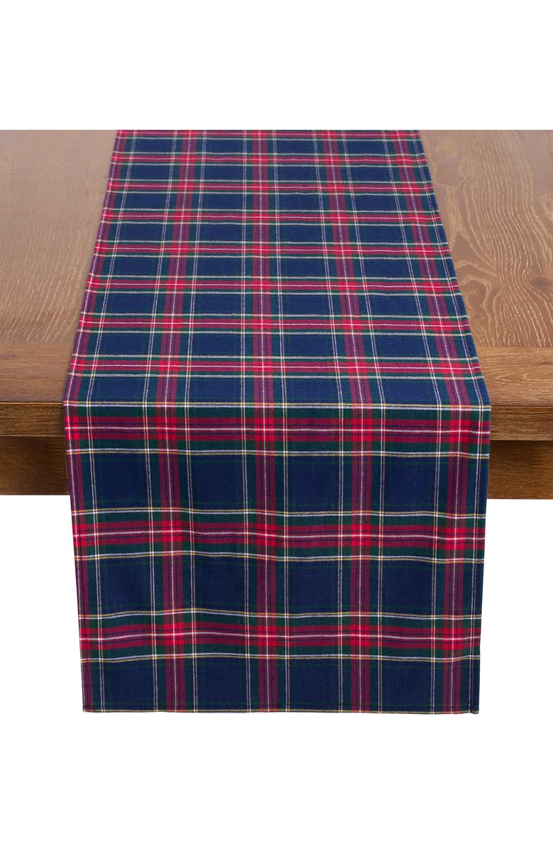 Petite Plume Windsor Tartan Cotton Table Runner, Main, color, Navy