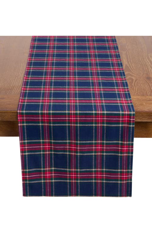 Petite Plume Windsor Tartan Cotton Table Runner In Blue