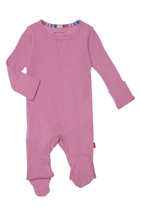 Mauve Ribbed Cotton Blend Magnetic Footie (Baby)
