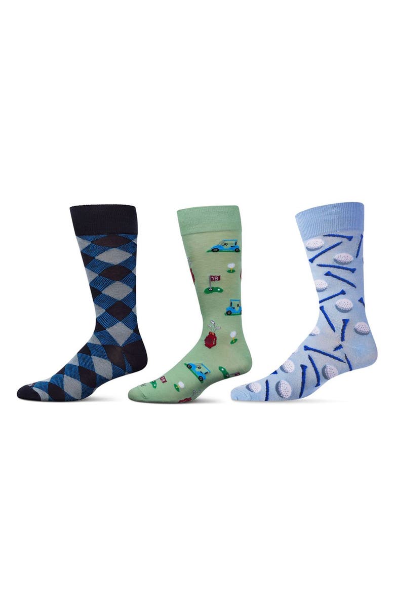 MeMoi Sports Assorted 3-Pack Crew Socks, Main, color, Light Blue Multi