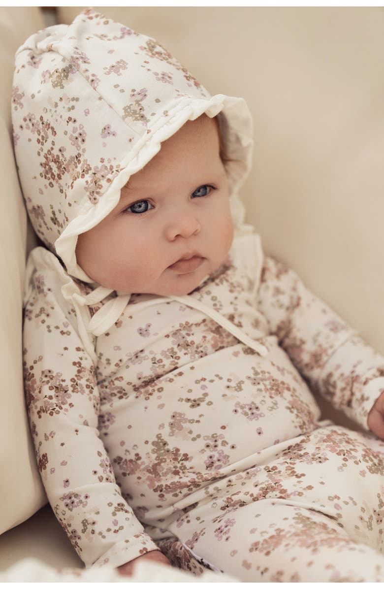 Manière Blooming Ruffle Accent Cotton Footie, Alternate, color, White