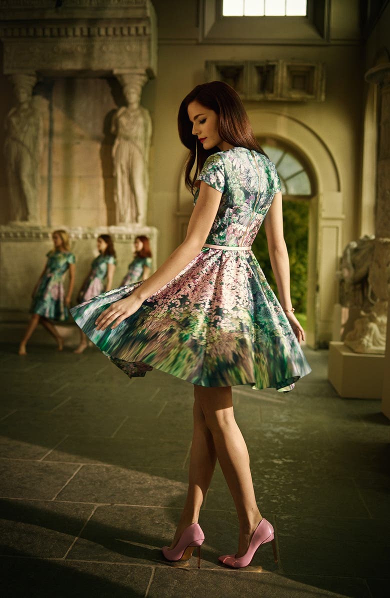 Ted Baker London 'Glitch' Floral Print Fit & Flare Dress, Alternate, color, 