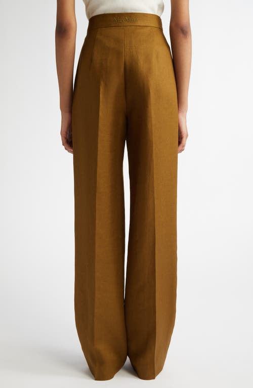 Max Mara Aversa Flax Linen Wide Leg Trousers In Olive Green