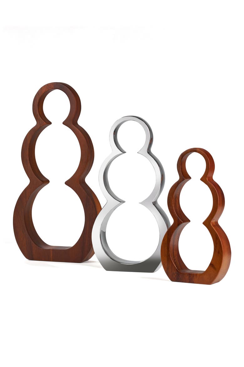Set of 3 Snowman Decorations, Alternate, color, SILVER/ BROWN