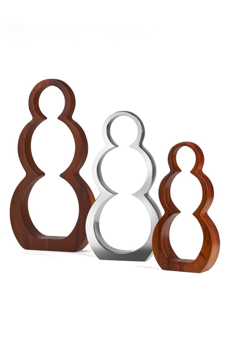 Nambé Set of 3 Snowman Decorations, Alternate, color, Silver/ Brown