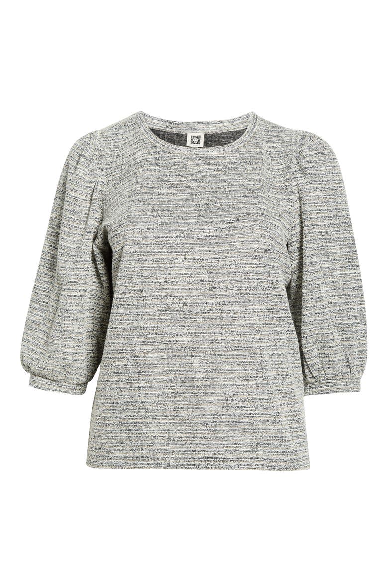 Balloon Sleeve Boucle Knit Top, Alternate, color, ANNE BLACK/ WHITE DOVE