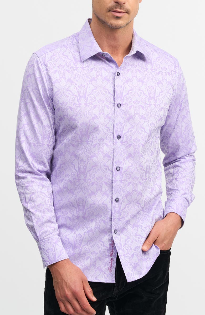 Robert Graham Highland Classic Fit Stretch Cotton Button-Up Shirt, Main, color, Lilac