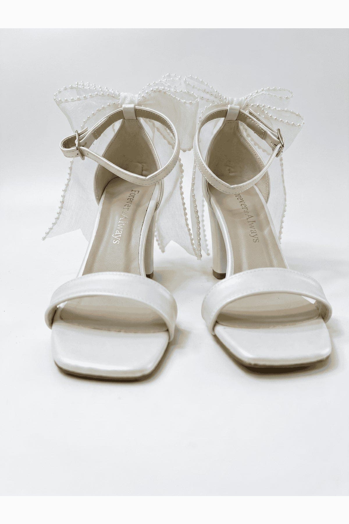 Forever & Always Shoes Evarose Bow Detail Block Heel Bridal Sandal, Alternate, color, Ivory
