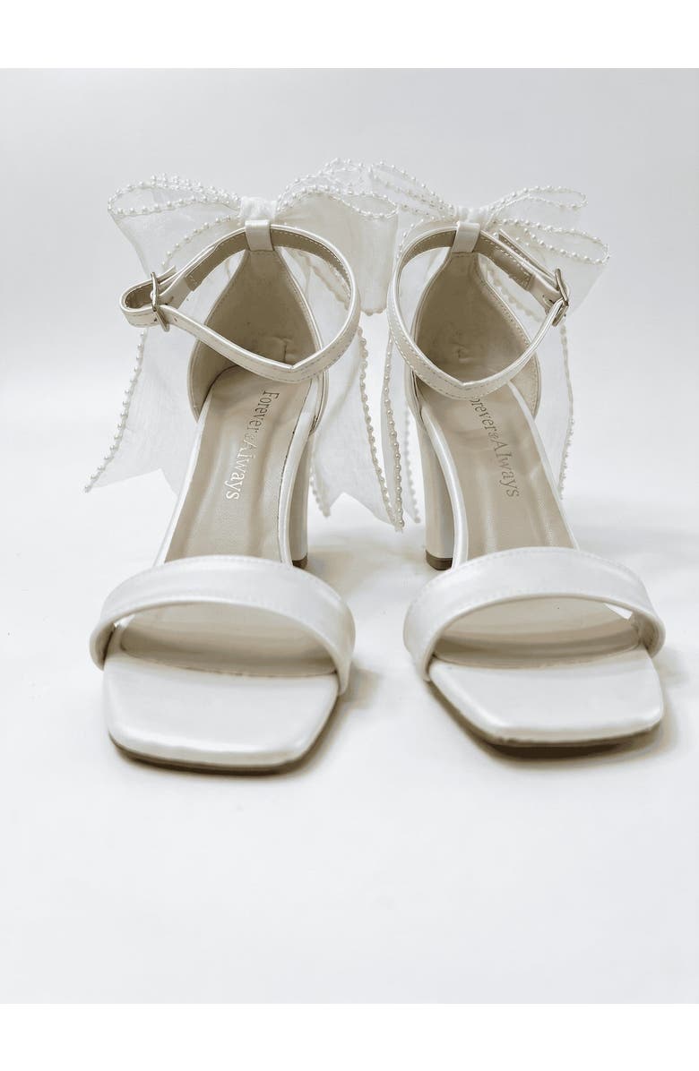 Forever & Always Shoes Evarose Bow Detail Block Heel Bridal Sandal, Alternate, color, Ivory