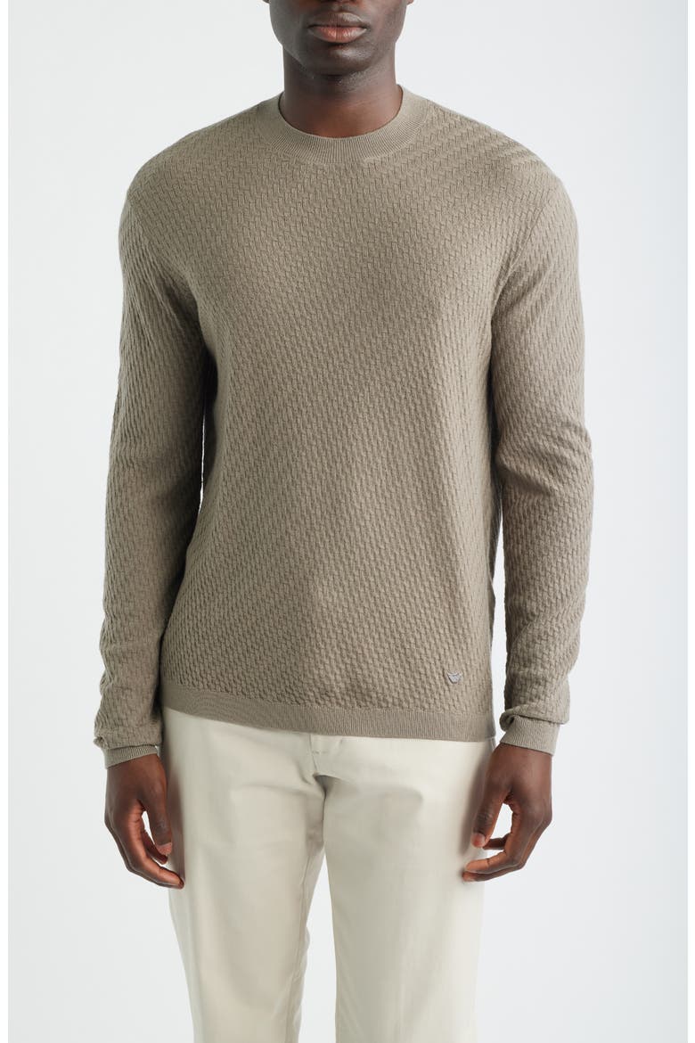 Geometric Stitch Virgin Wool Crewneck Sweater, Main, color, SOLID MEDIUM BEIGE