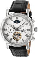 Heritor Automatic Winston Semi-Skeleton Leather-Band Watch