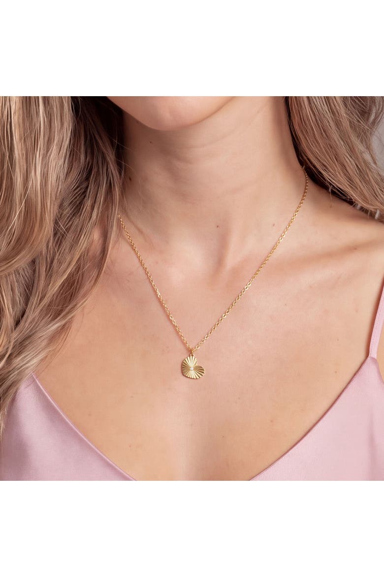 CZ Fluted Single Heart Necklace, Alternate, color, Gold Plated Sterling Silver