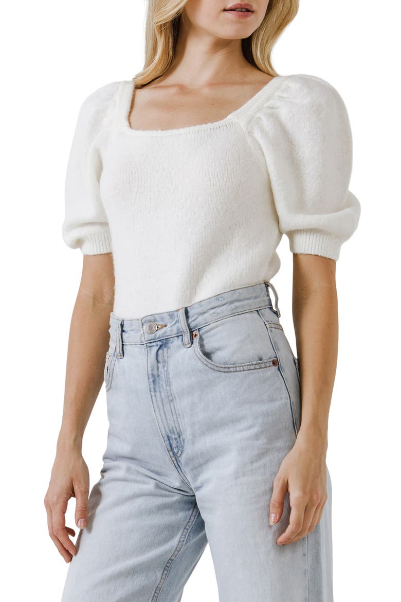 Puff Sleeve Sweater, Alternate, color, CREAM