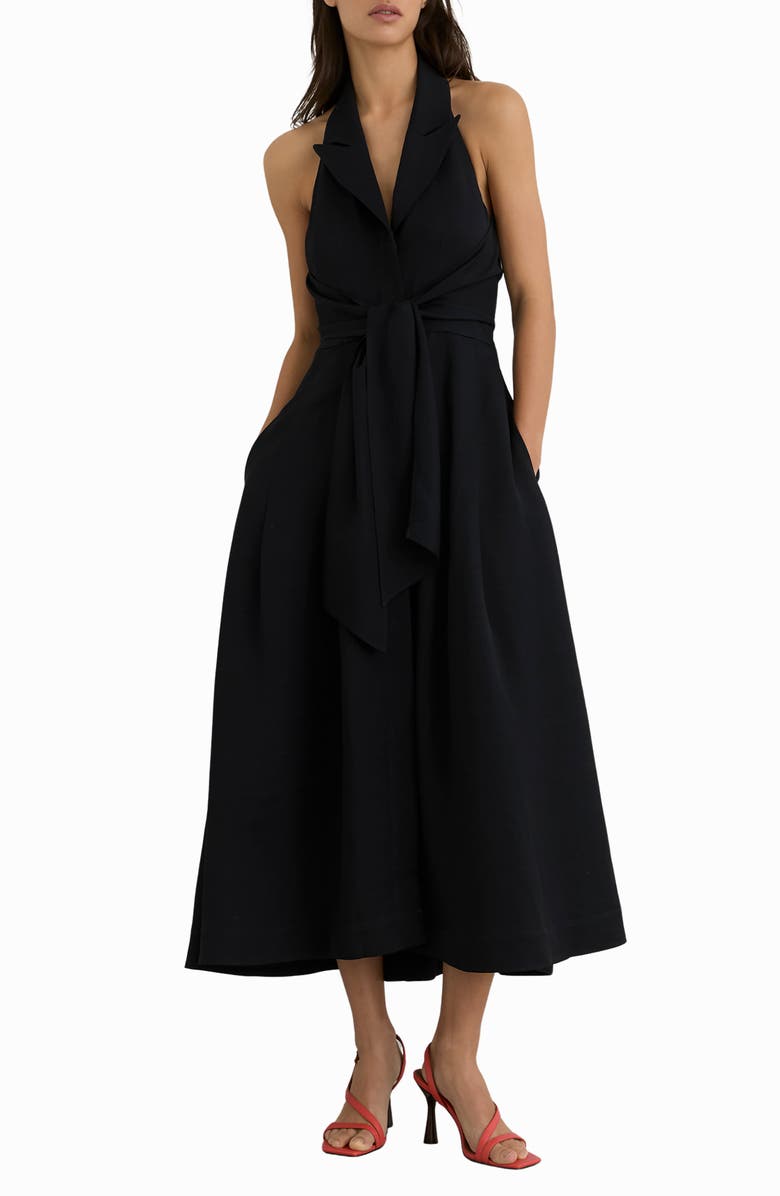 Reiss Tor Tie Waist Maxi Dress, Main, color, Navy