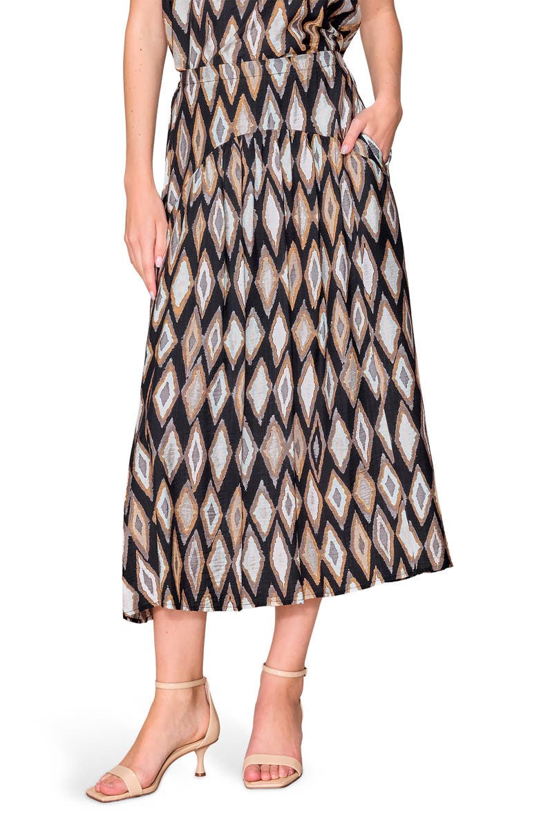 MELLODAY Geo Print Midi Skirt, Alternate, color, Black Multi