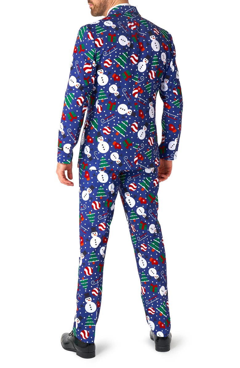 OppoSuits Christmas Snowman Trim Fit Suit & Tie, Alternate, color, Blue