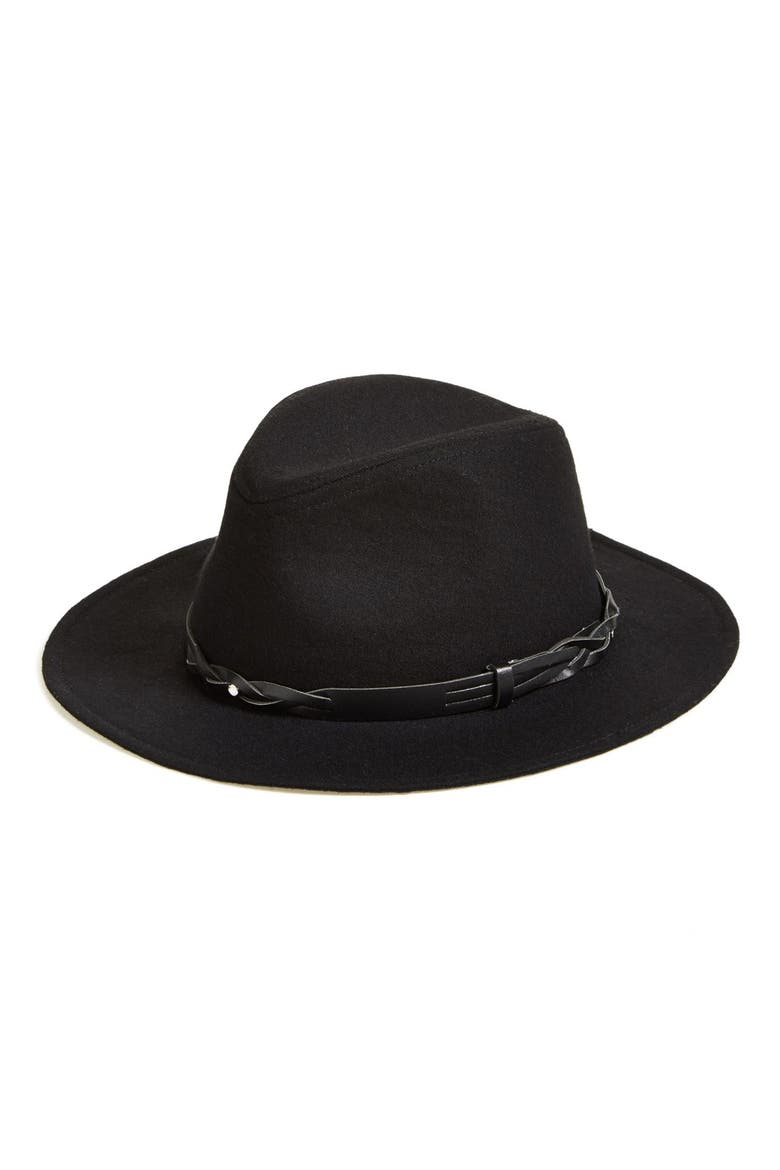 Braid Detail Wool Hat, Main, color, BLACK