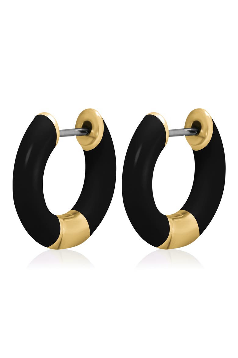 Tubular Enamel Hoop Earrings, Alternate, color, BLACK