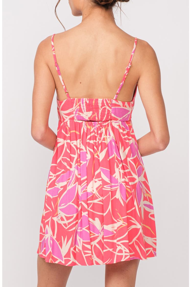 Leaf Print Keyhole Empire Waist Minidress, Alternate, color, PINK