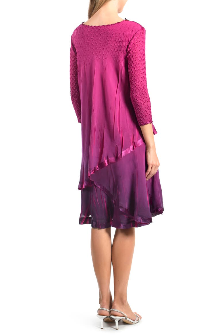Beaded Neck Chiffon & Charmeuse Cocktail Dress, Alternate, color, OMBRE MAGENTA