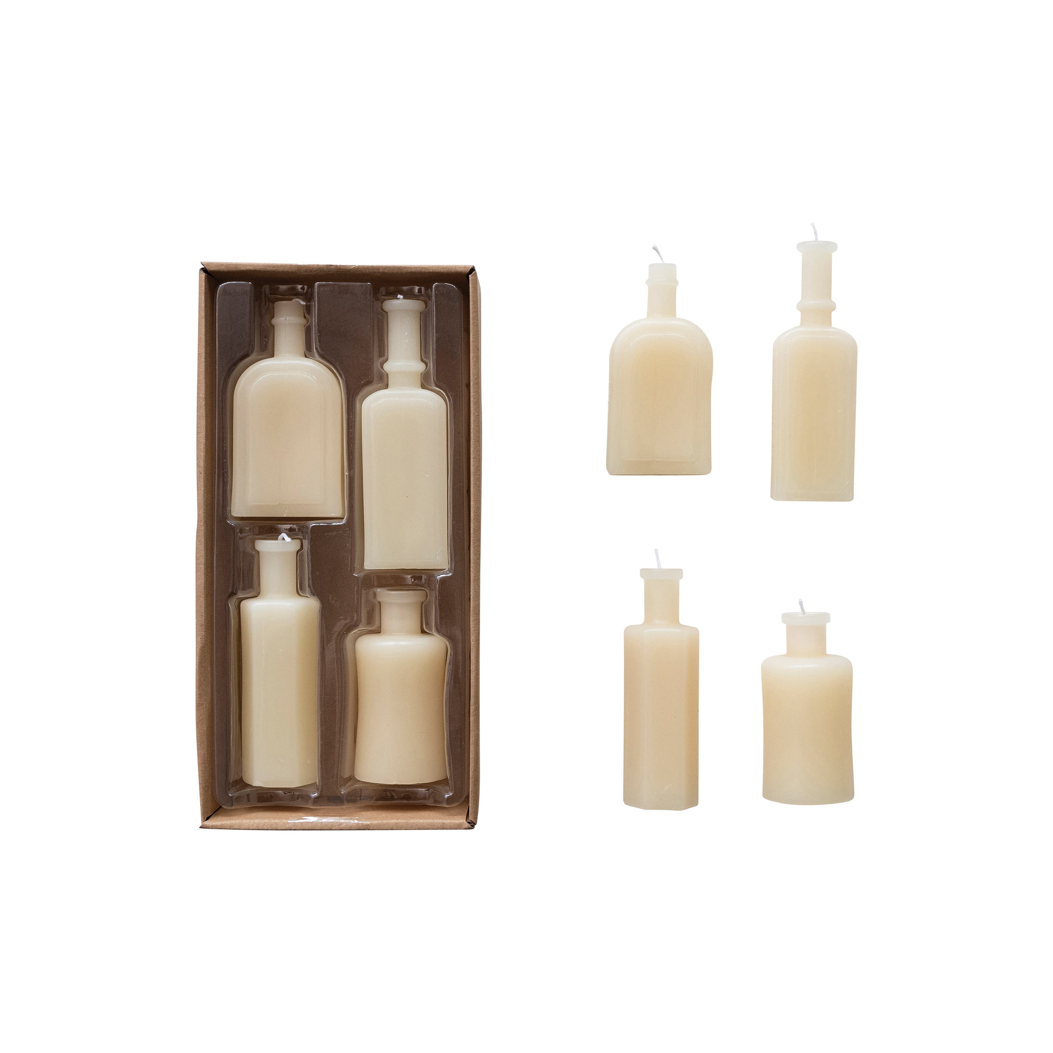 Storied Home Unscented Bottle Shaped Candles, Cream, Set Of 4 In White