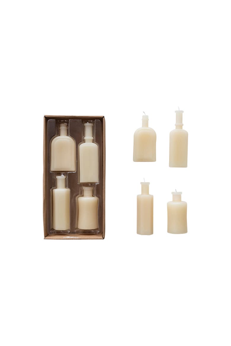 Unscented Bottle Shaped Candles, Cream, Set of 4, Main, color, Cream