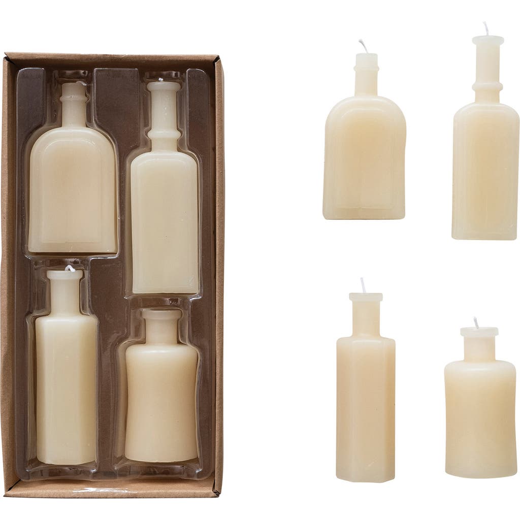 Storied Home Unscented Bottle Shaped Candles, Cream, Set Of 4 In White