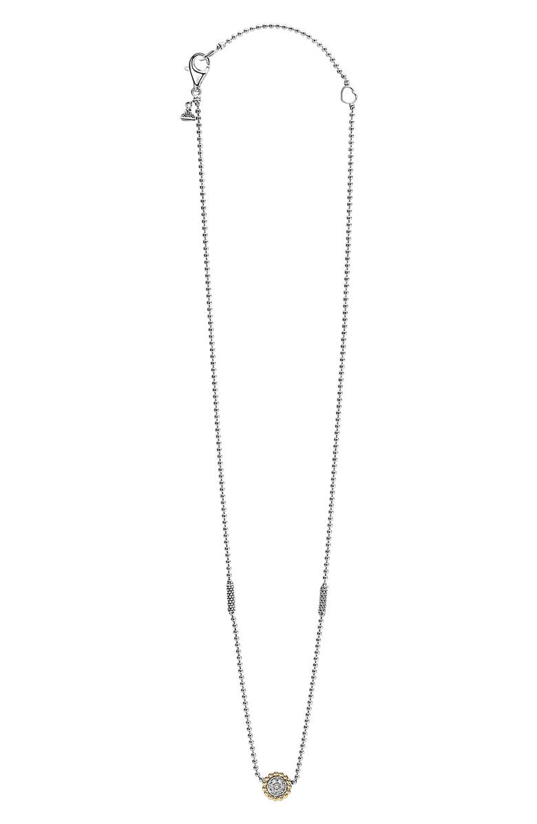 LAGOS Two-Tone Diamond Circle Pendant Caviar Necklace, Alternate, color, 